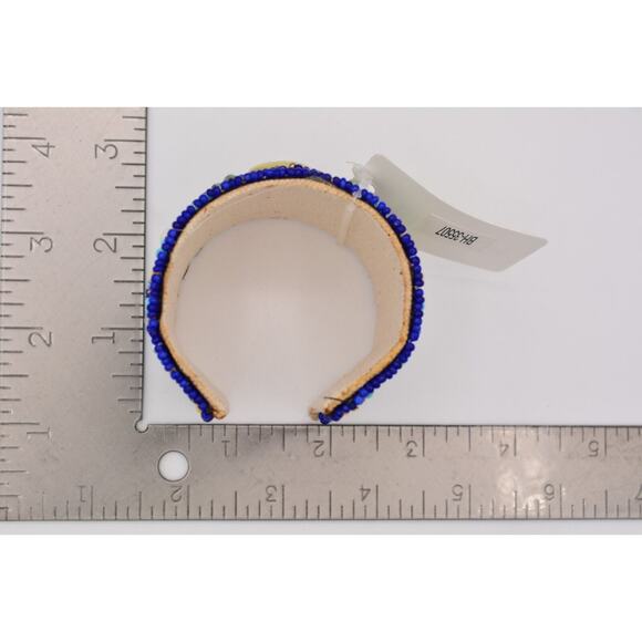 Beaded Cuff Bangle Bracelet Rhinestone Crystal Royal Blue Yellow Gold Chunky - Picture 12 of 12